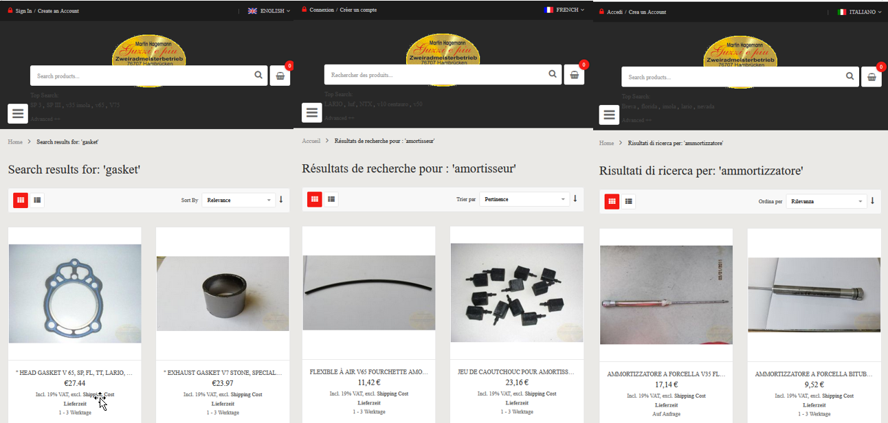 Partnames also avaiable in Italiano, English and French