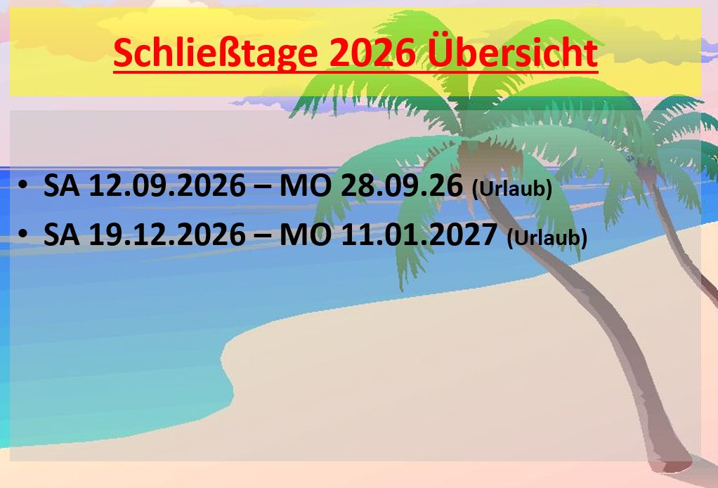 Urlaubsübersicht/Schließtage 2026